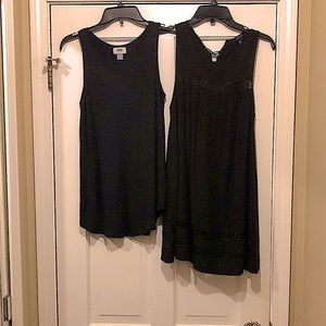 Two Cute Tank Tunic Length Tops  - Lace & Tie - Black - Medium & XS